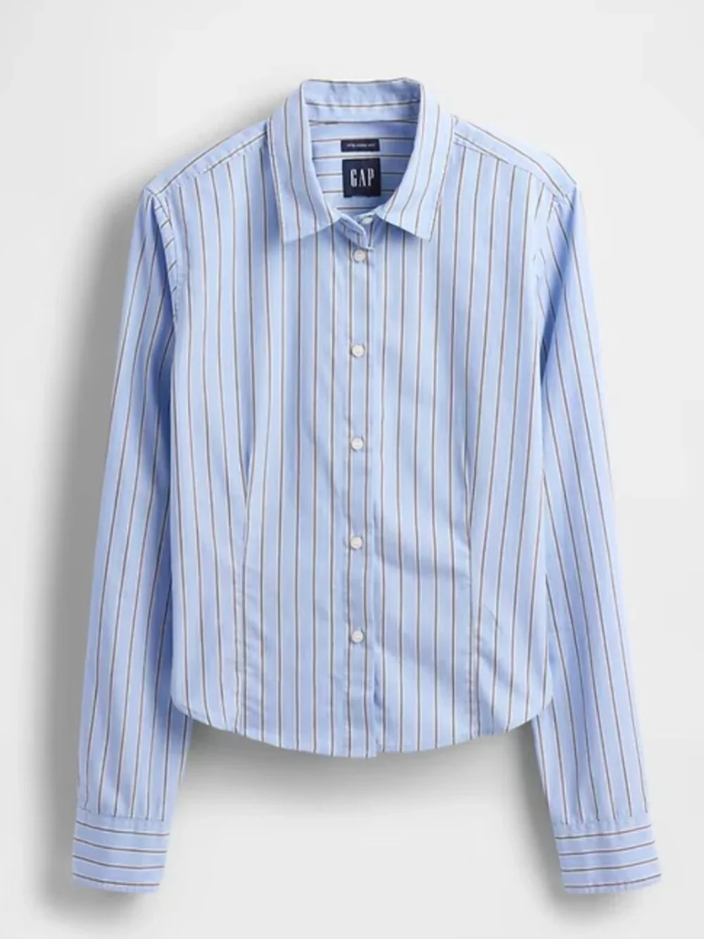 NEW with tags Gap Women's  Cotton Fitted Crop Blue Shirt Black White Stripe M - Picture 3 of 9